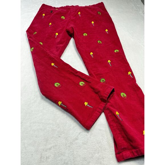 Castaway Nantucket Island Corduroy Pants 40x30 Red Embroidered Holiday Preppy Am - Picture 8 of 9